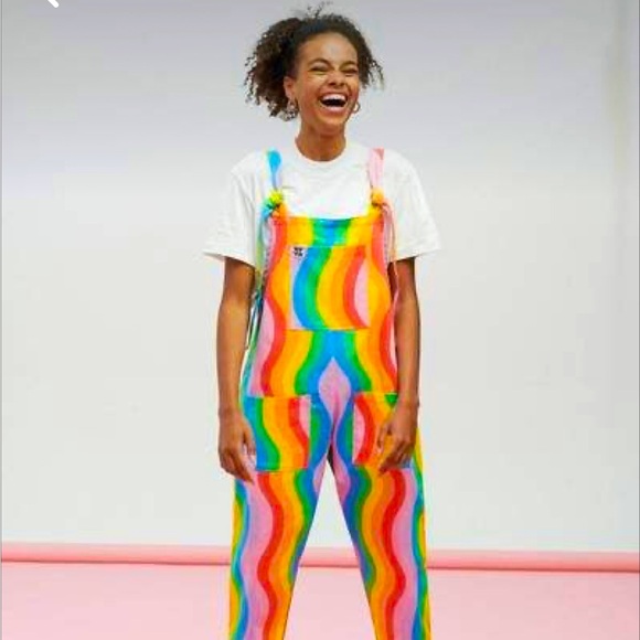 Lucy and Yak wavy rainbow original fit dungarees - RARE, DISCONTINUED! - Picture 1 of 4